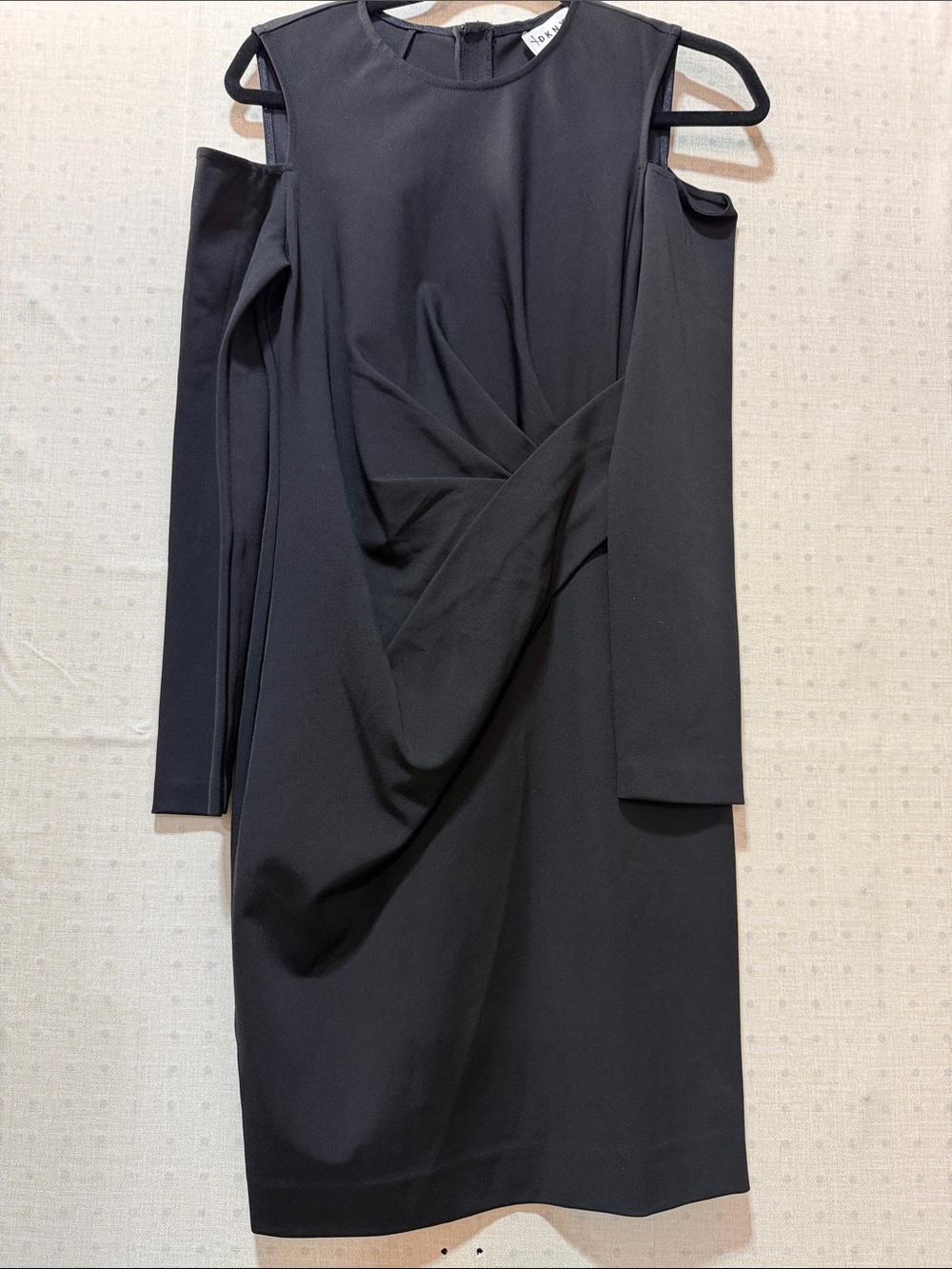 DKNY Black Cold-Shoulder Long Sleeve Draped Dress